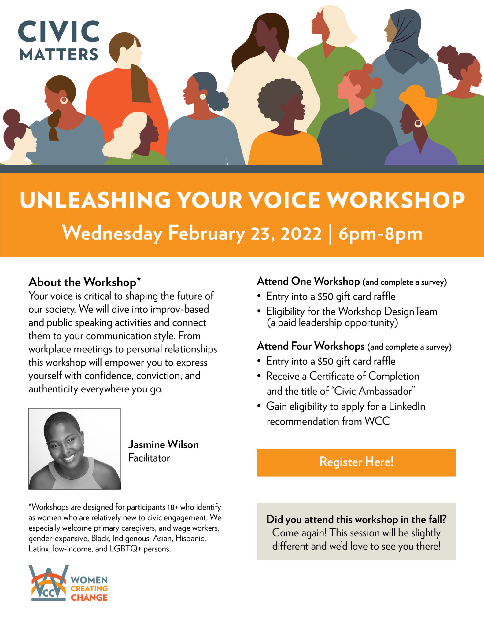 Civic Matters Workshop: Unleashing Your Voice – Women Creating Change 